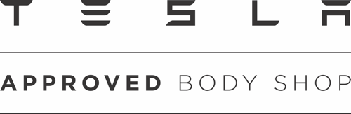 unique auto body tesla approved body shop logo